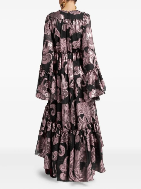ETRO Coupé metallic-effect floral-print tiered dress - Black - zdjęcie produktu nr 2