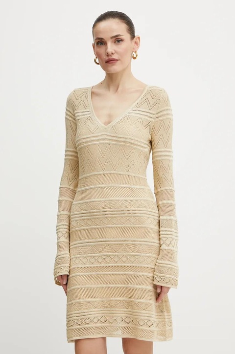Guess sukienka NELLIE kolor beżowy mini dopasowana W5GK48 Z3E22 - zdjęcie produktu nr 1