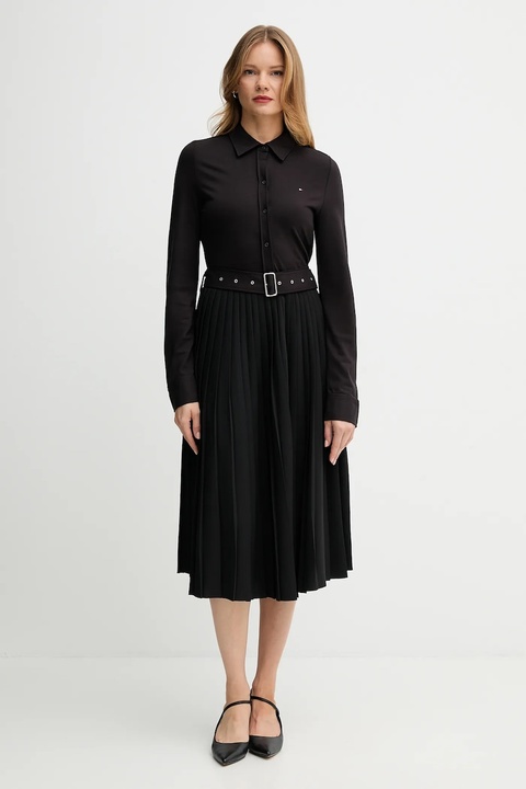 Tommy Hilfiger sukienka kolor czarny midi rozkloszowana WW0WW48398 - zdjęcie produktu nr 1