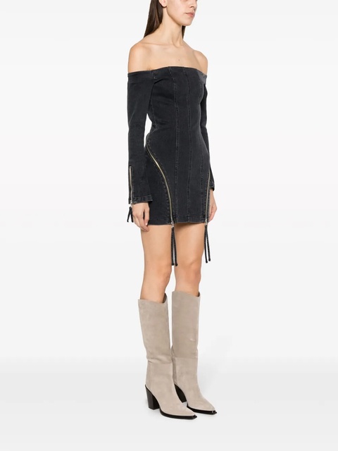 Blumarine off-shoulder zip-up denim dress - Black - zdjęcie produktu nr 1