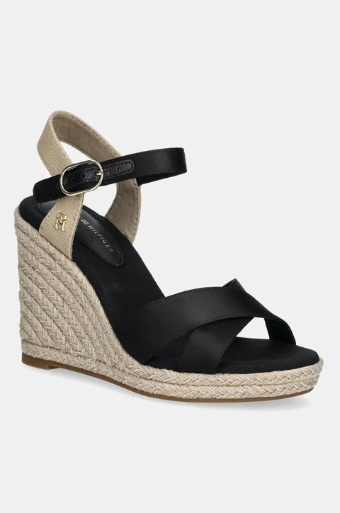 Tommy Hilfiger sandały SATIN HIGH WEDGE ESPADRILLE kolor czarny FW0FW08602 - zdjęcie produktu nr 1