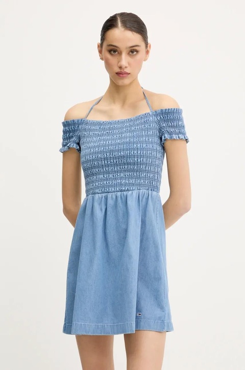 Tommy Jeans sukienka jeansowa kolor niebieski mini rozkloszowana DW0DW20677 - zdjęcie produktu nr 1