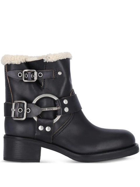 Miu Miu 50mm shearling biker boots - Black - zdjęcie produktu nr 1