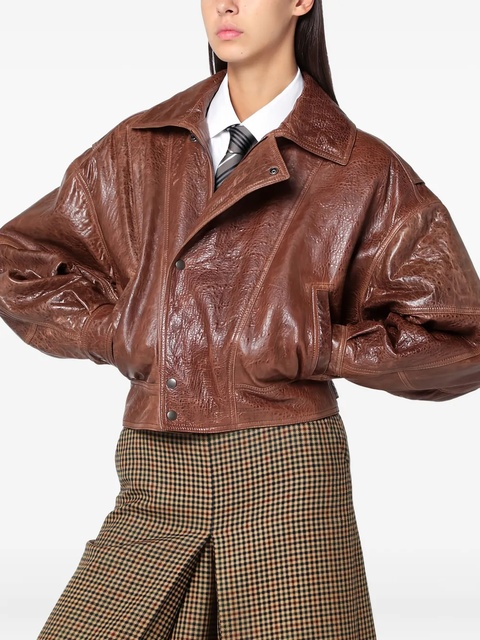 Saint Laurent puffed-sleeve leather jacket - Brown - zdjęcie produktu nr 1