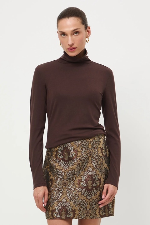 Medicine longsleeve z wełną kolor brązowy z golfem - zdjęcie produktu nr 2