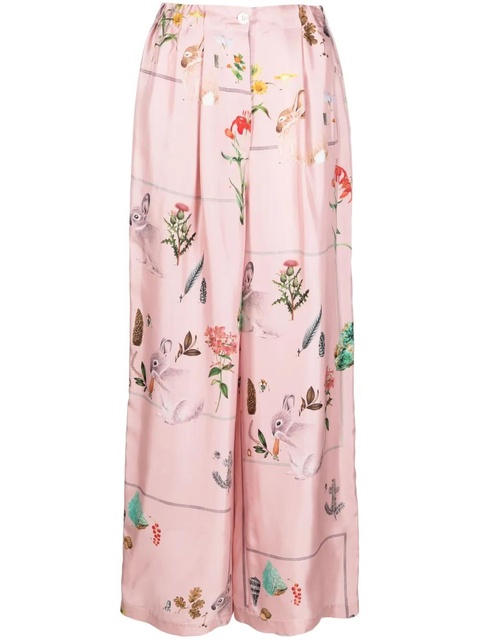 Lanvin foliage-print silk palazzo trousers - Pink - zdjęcie produktu nr 1
