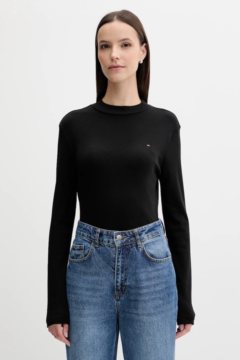 Tommy Hilfiger longsleeve bawełniany kolor czarny z półgolfem WW0WW47307 - zdjęcie produktu nr 1