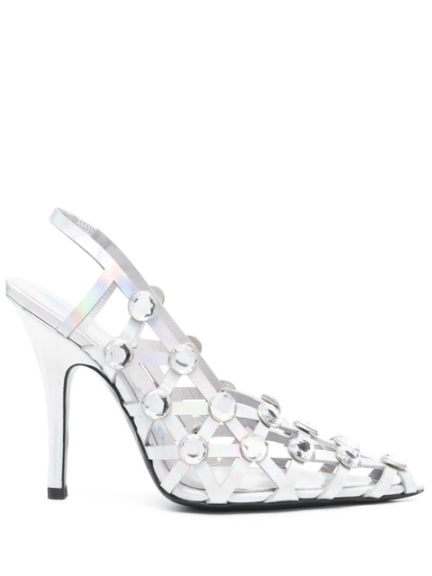 The Attico Grid 105mm holographic caged slingback pumps - Silver - zdjęcie produktu nr 1
