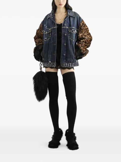Dolce & Gabbana leopard-print studded denim jacket - Blue - zdjęcie produktu nr 1