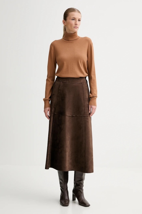Calvin Klein sweter z dodatkiem wełny damski kolor brązowy lekki z golfem LV044D371G - zdjęcie produktu nr 2