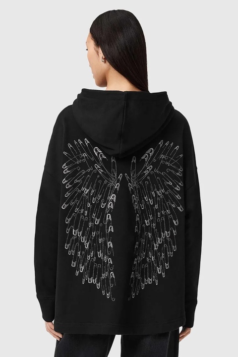 AllSaints bluza bawełniana damskie kolor czarny z kapturem z nadrukiem W118JD - zdjęcie produktu nr 2