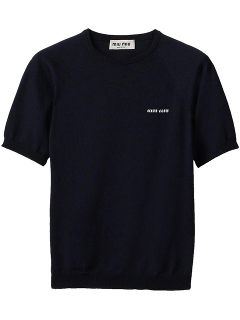Miu Miu logo-intarsia T-shirt - Blue - zdjęcie produktu nr 1