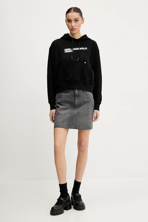 Karl Lagerfeld Jeans bluza damska kolor czarny z kapturem z nadrukiem A2W20053 - zdjęcie produktu nr 2