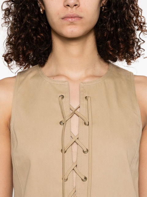 Chloé lace-up cotton mini dress - Brown - zdjęcie produktu nr 2