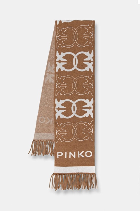 Pinko szalik z dodatkiem wełny damski kolor brązowy wzorzysty 105992 A2YO - zdjęcie produktu nr 1