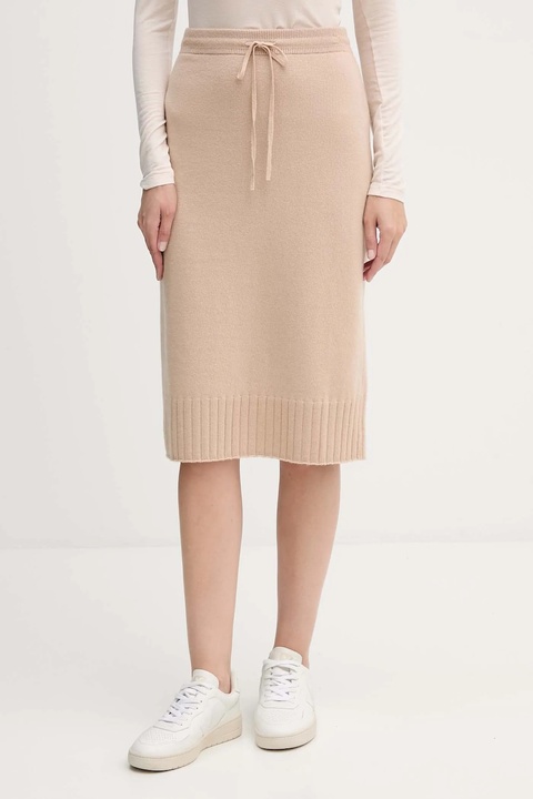 United Colors of Benetton spódnica z dodatkiem wełny kolor beżowy midi prosta 112HD001V - zdjęcie produktu nr 1