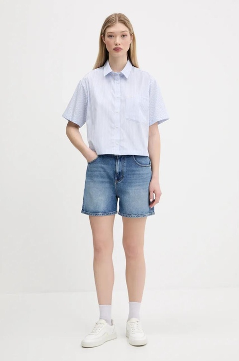 Tommy Jeans szorty jeansowe damskie kolor niebieski gładkie high waist DW0DW20092 - zdjęcie produktu nr 2