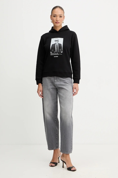 Karl Lagerfeld bluza damska kolor czarny z kapturem z nadrukiem B1W20012 - zdjęcie produktu nr 1