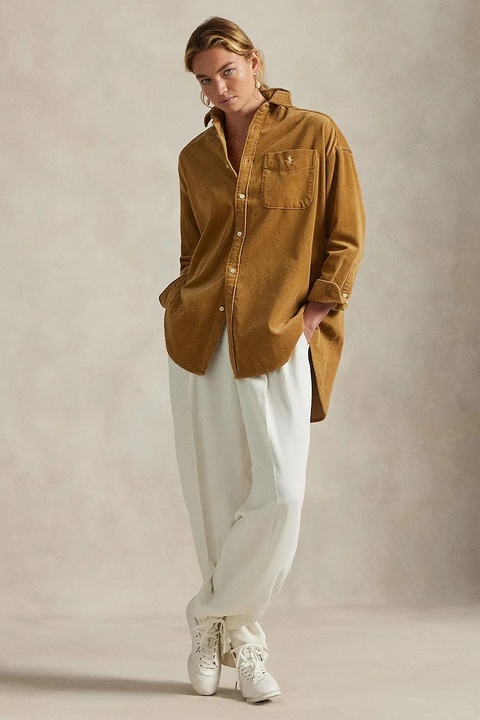 Polo Ralph Lauren koszula sztruksowa damska kolor beżowy relaxed z kołnierzykiem klasycznym 211971525 - zdjęcie produktu nr 2
