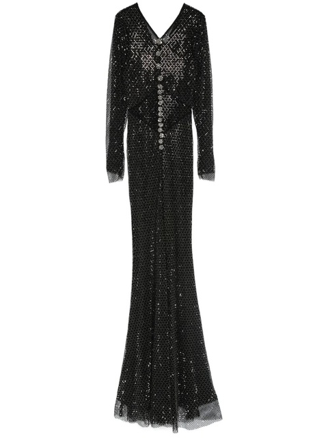 Self-Portrait rhinestoned fishnet gown - Black - zdjęcie produktu nr 1