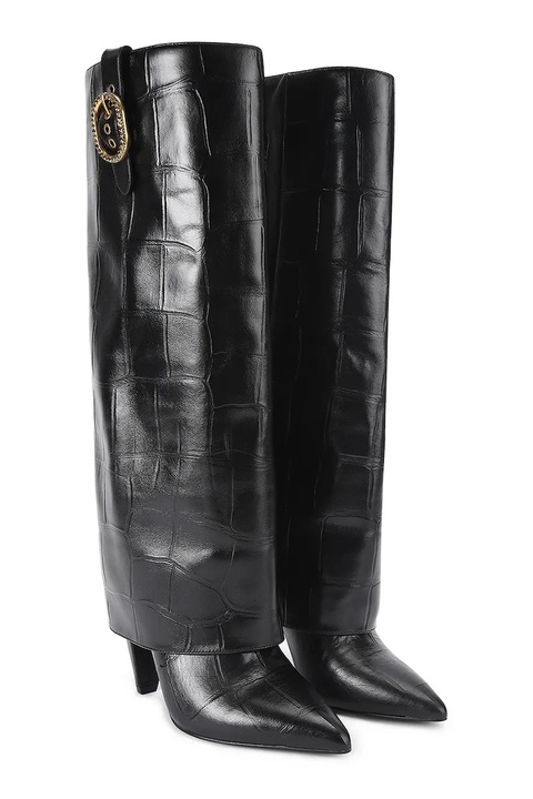 Kurt Geiger London kozaki skórzane Fold Over Tall Boot damskie kolor czarny na słupku 5022300419 - zdjęcie produktu nr 1