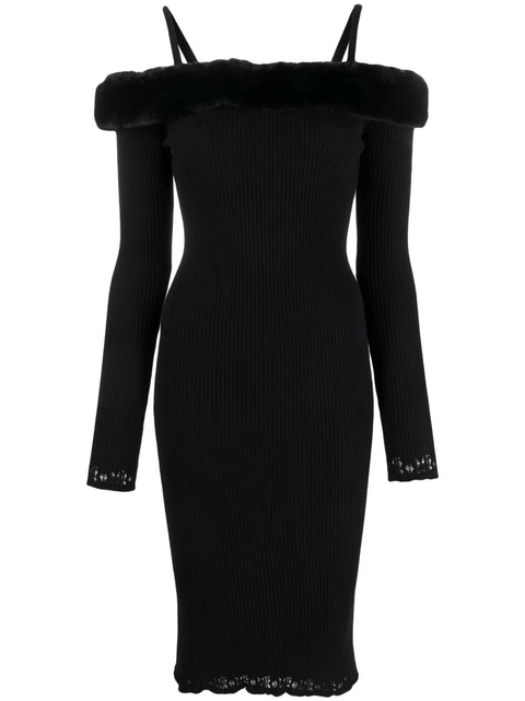 Blumarine off-shoulder ribbed midi dress - Black - zdjęcie produktu nr 1