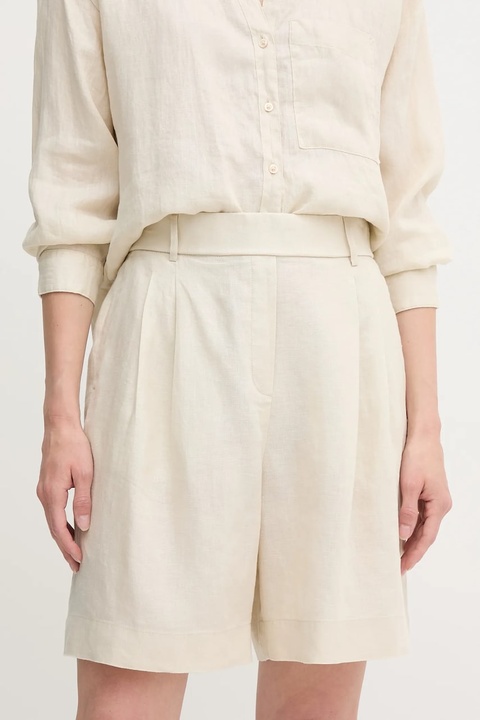 United Colors of Benetton szorty lniane kolor beżowy gładkie high waist 4AGHD901V - zdjęcie produktu nr 1