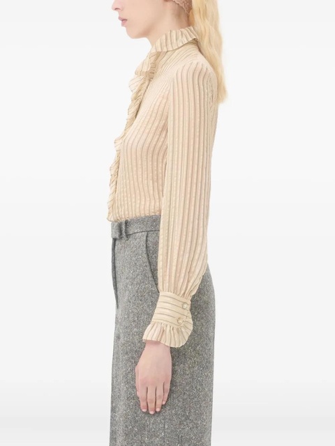 Valentino Garavani ruffle-detail striped shirt - Neutrals - zdjęcie produktu nr 1