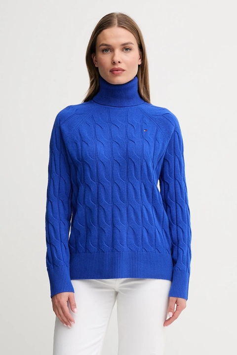 Tommy Hilfiger sweter wełniany damski kolor niebieski lekki z golfem WW0WW46791 - zdjęcie produktu nr 2