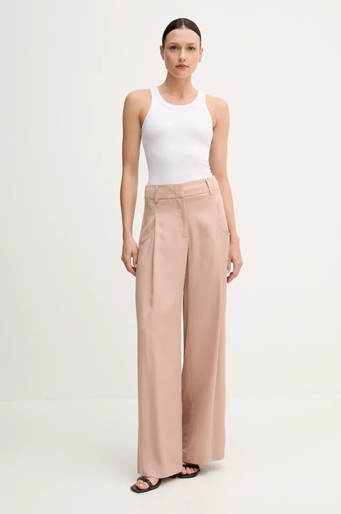 Sisley spodnie damskie kolor brązowy szerokie high waist 4V7PLF06N - zdjęcie produktu nr 2