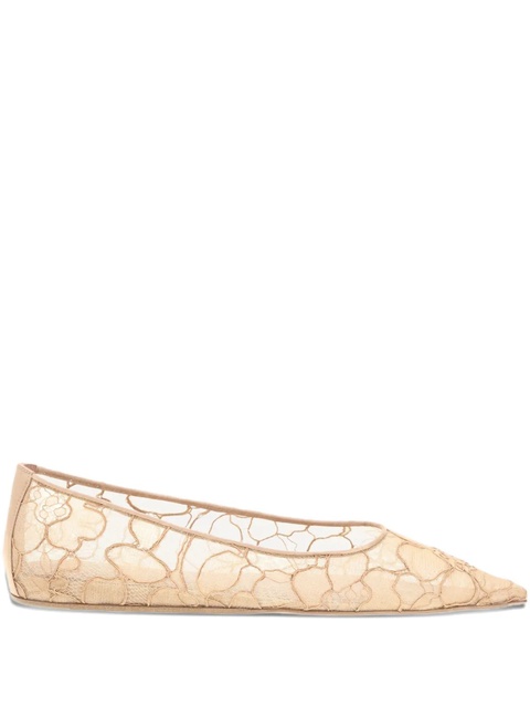 Amina Muaddi Barbara lace pointed-toe ballet flats - Neutrals - zdjęcie produktu nr 1