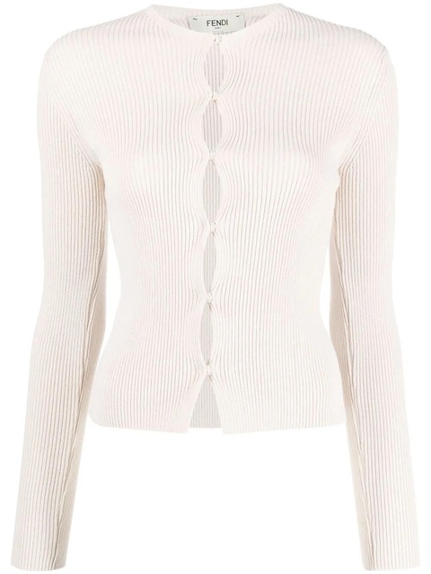 FENDI ribbed-knit cotton-blend cardigan - Neutrals - zdjęcie produktu nr 1