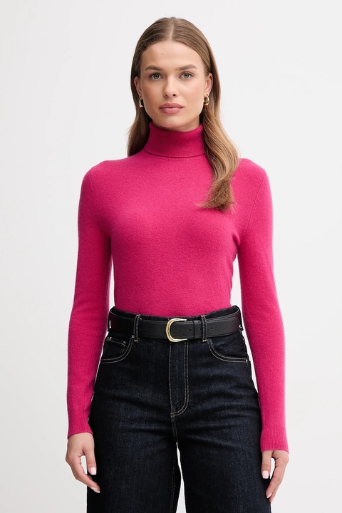 United Colors of Benetton sweter wełniany damski kolor różowy z golfem 1002D2348 - zdjęcie produktu nr 1