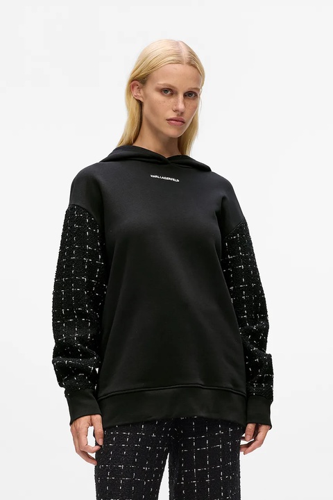 Karl Lagerfeld bluza z dodatkiem wełny damska kolor czarny z kapturem z aplikacją A4W20064 - zdjęcie produktu nr 1