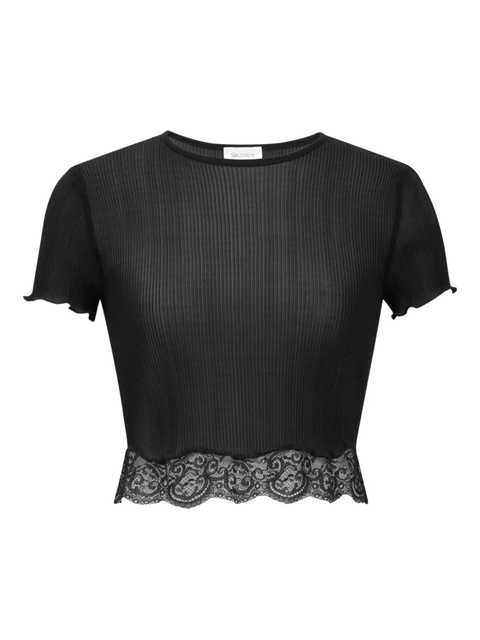 Saint Laurent ribbed lace-hem top - Black - zdjęcie produktu nr 1