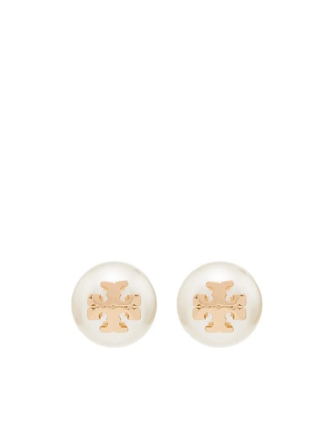 Tory Burch logo-plaque pearl stud earrings - Gold - zdjęcie produktu nr 1