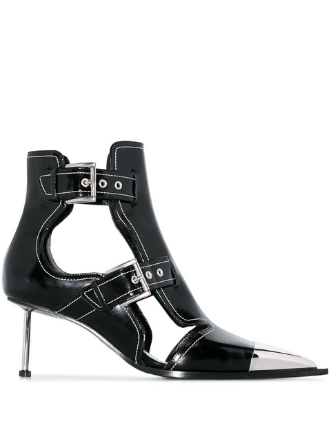 Alexander McQueen black buckle-up patent leather ankle boots - zdjęcie produktu nr 1