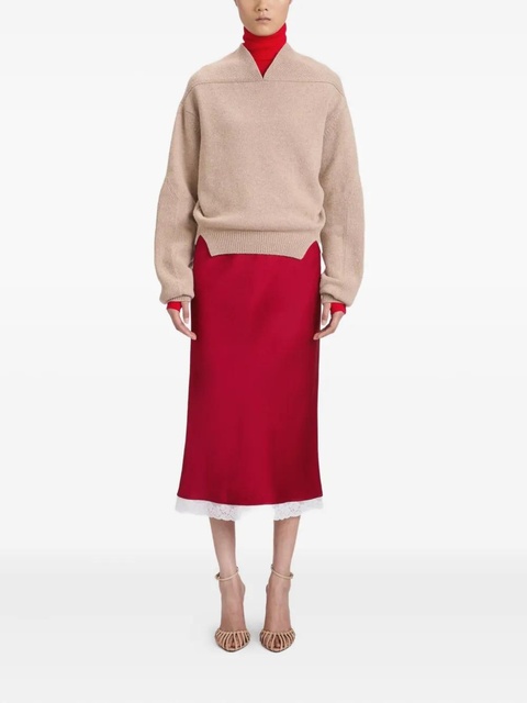 Victoria Beckham Lace Trim Slip midi skirt - Red - zdjęcie produktu nr 2