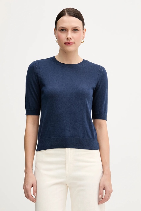 Sisley sweter z dodatkiem wełny damski kolor granatowy lekki 1SBXM106L - zdjęcie produktu nr 1