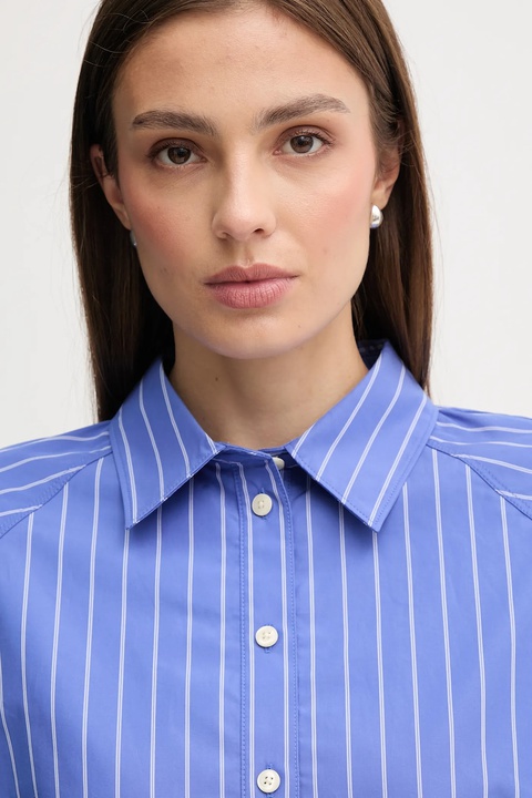 Calvin Klein Jeans koszula bawełniana damska kolor fioletowy relaxed z kołnierzykiem klasycznym LV047C118G - zdjęcie produktu nr 2