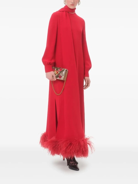 Valentino Garavani feather-trim midi dress - Red - zdjęcie produktu nr 2