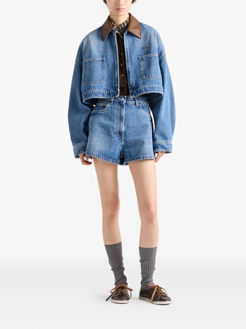 Prada leather-collar denim jacket - Blue - zdjęcie produktu nr 2