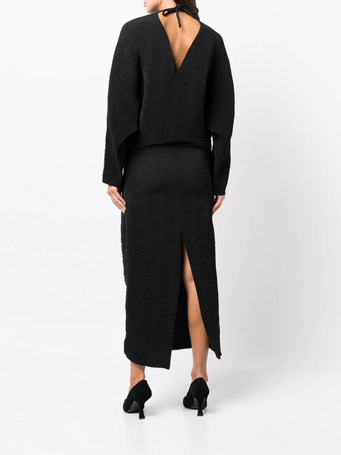 Róhe Emerson V-back plissé-effect midi dress - Black - zdjęcie produktu nr 2