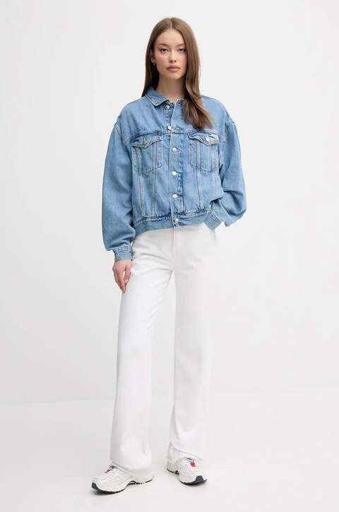 Calvin Klein Jeans kurtka jeansowa kolor niebieski przejściowa oversize J20J225182 - zdjęcie produktu nr 2