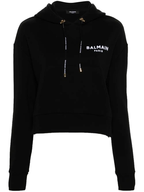 Balmain flocked-logo cotton hoodie - Black - zdjęcie produktu nr 1