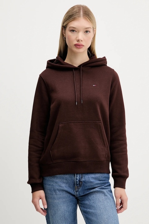 Tommy Jeans bluza damska kolor brązowy z kapturem gładka DW0DW19958 - zdjęcie produktu nr 1