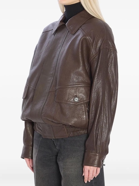 Saint Laurent pointed-collar balloon-seelves lambskin jacket - Brown - zdjęcie produktu nr 1