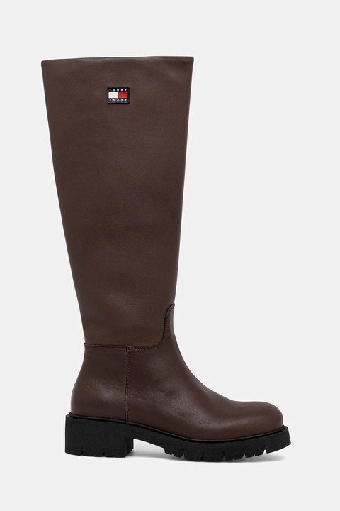 Tommy Jeans kozaki TJW STRETCHY LONG SHAFT damskie kolor brązowy na płaskim obcasie EN0EN02828 - zdjęcie produktu nr 2