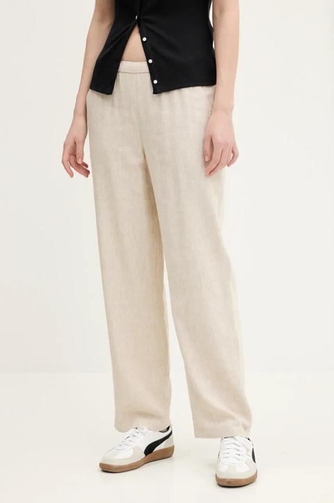 Abercrombie & Fitch spodnie lniane damskie kolor beżowy szerokie high waist KI156-5129 - zdjęcie produktu nr 1