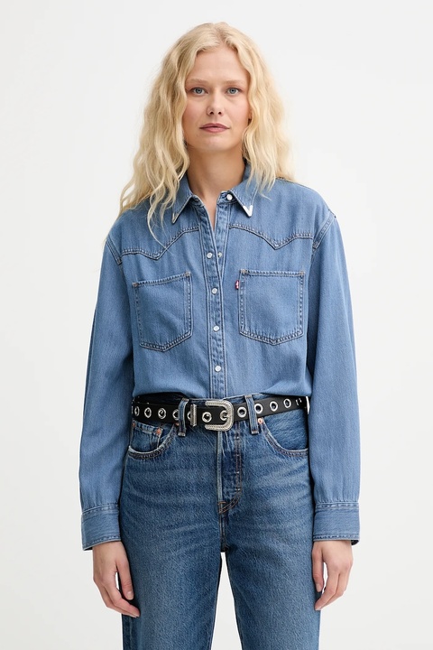 Levi's koszula jeansowa damska kolor niebieski regular z kołnierzykiem klasycznym - zdjęcie produktu nr 1